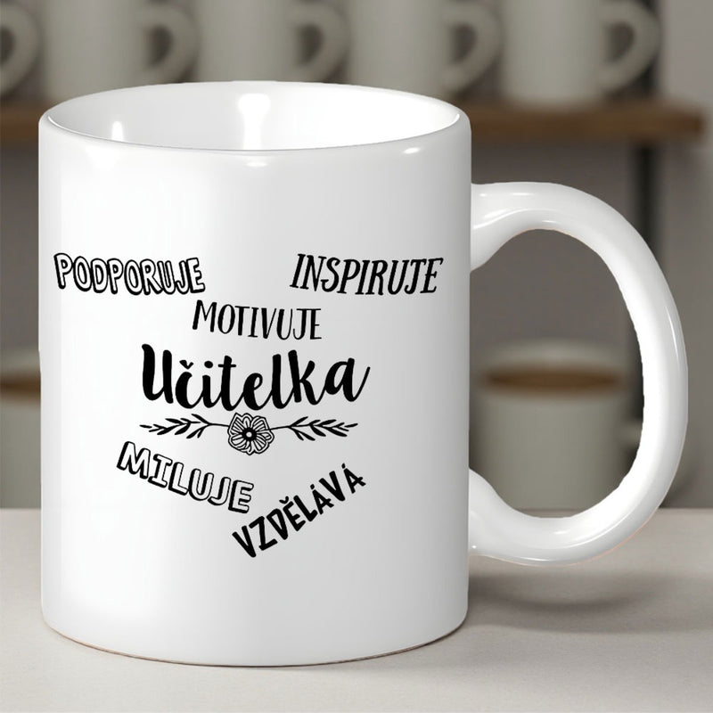 Tailorly White Ceramic 11 oz Mug - Classic With Delicate Hand Drawn Floral Accent Mug