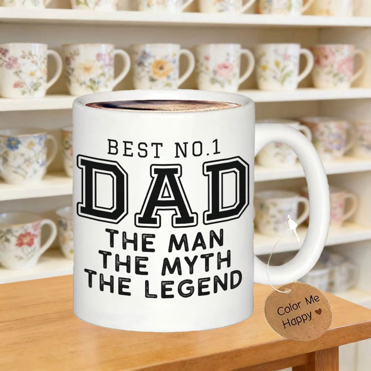 Tailorly White Ceramic 11 oz Mug - Best No 1 Dad The Man The Myth The Legend Simple With Bold Block Letter Typography Classic Father Gift Mug