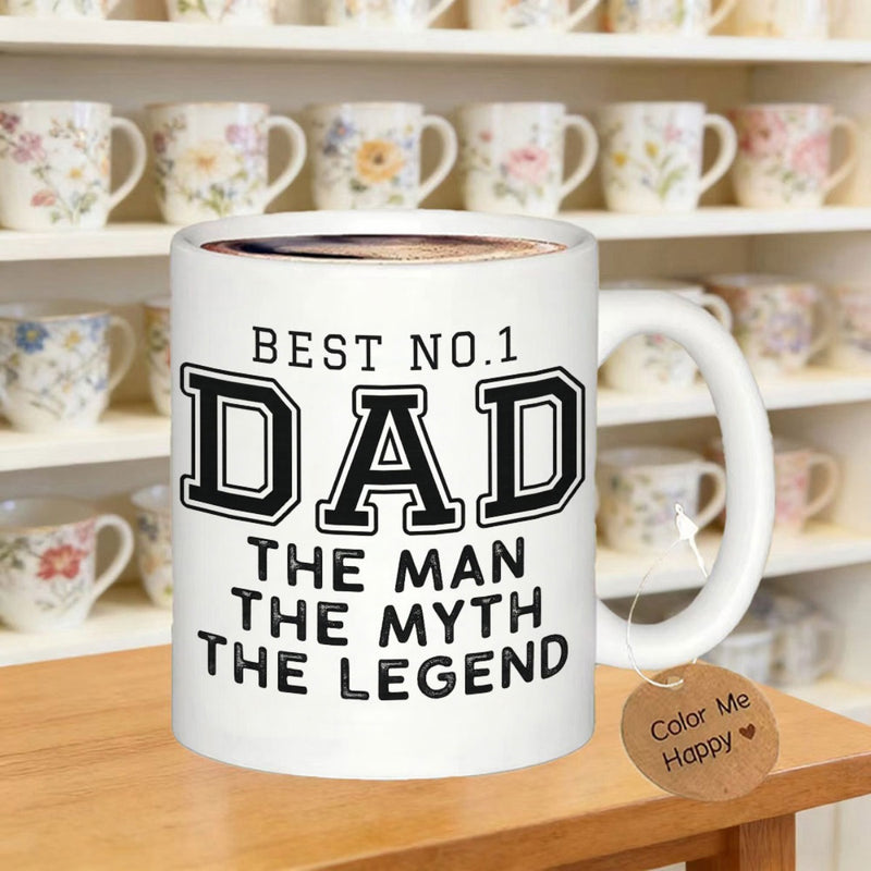 Tailorly White Ceramic 11 oz Mug - Best No 1 Dad The Man The Myth The Legend Simple With Bold Block Letter Typography Classic Father Gift Mug