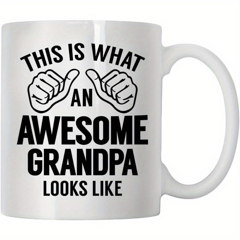 Tailorly White Ceramic 11 oz Mug - This Is What An Awesome Grandpa Looks Like Minimalist Bold Black Line Drawing Featuring Two Thumbs Pointing Inward Hands