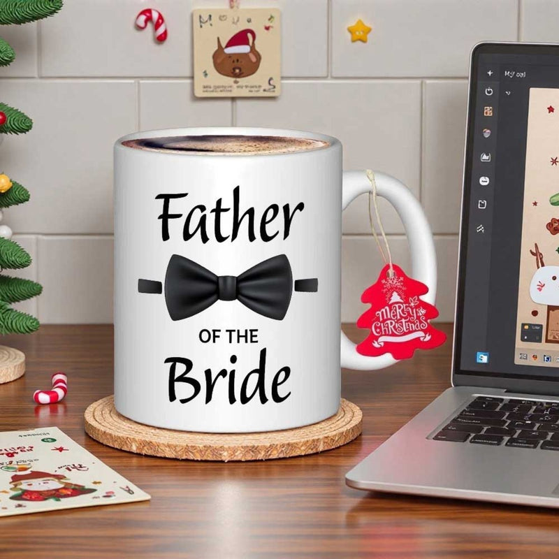 Tailorly White Ceramic 11 oz Mug - Father Of The Bride Classic Formal Black Tuxedo Accessory Among Minimalist Text Bow Tie
