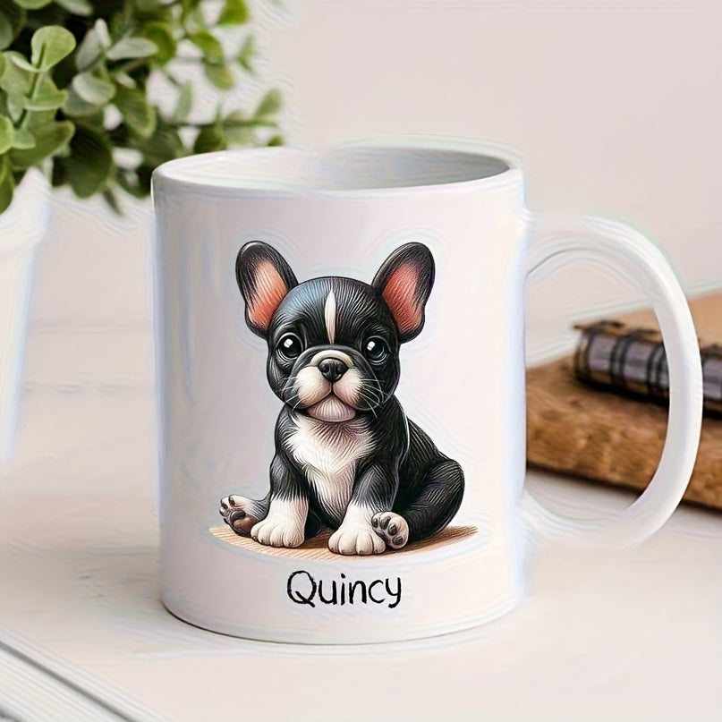 Tailorly White Ceramic 11 oz Mug - Quincy Adorable Cute Small Puppy Sitting Calmly With Large Round Ears Dog
