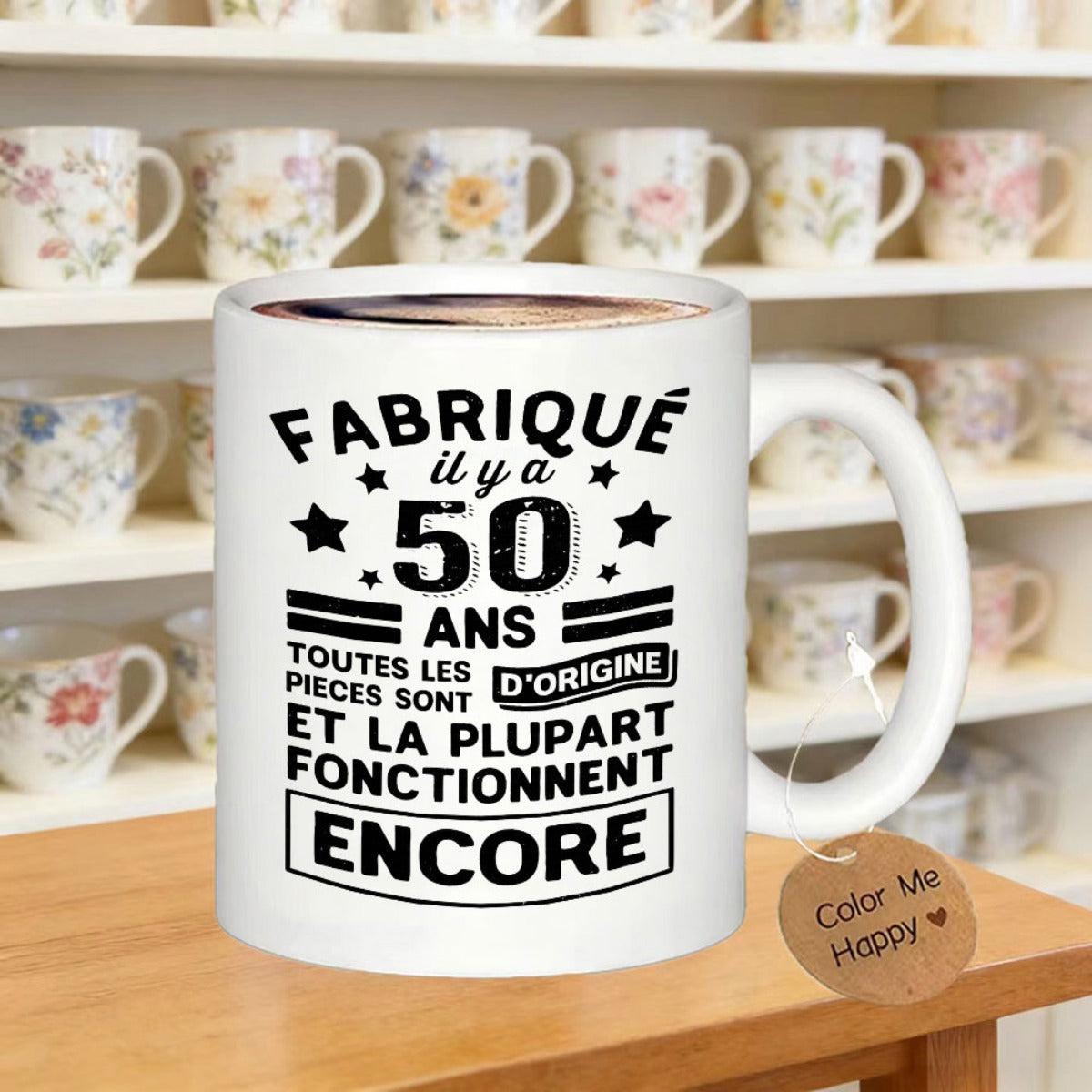 Tailorly White Ceramic 11 oz Mug - Bold Typography With Decorative Stars And Geometric Line Accents Mug