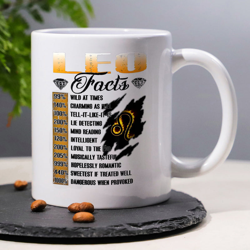 Tailorly White Ceramic 11 oz Mug - Leo Facts Wild At Times Charming As Hell Tell It Like It Is Lie Detecting Mind Reading Intelligent Loyal To The Musically