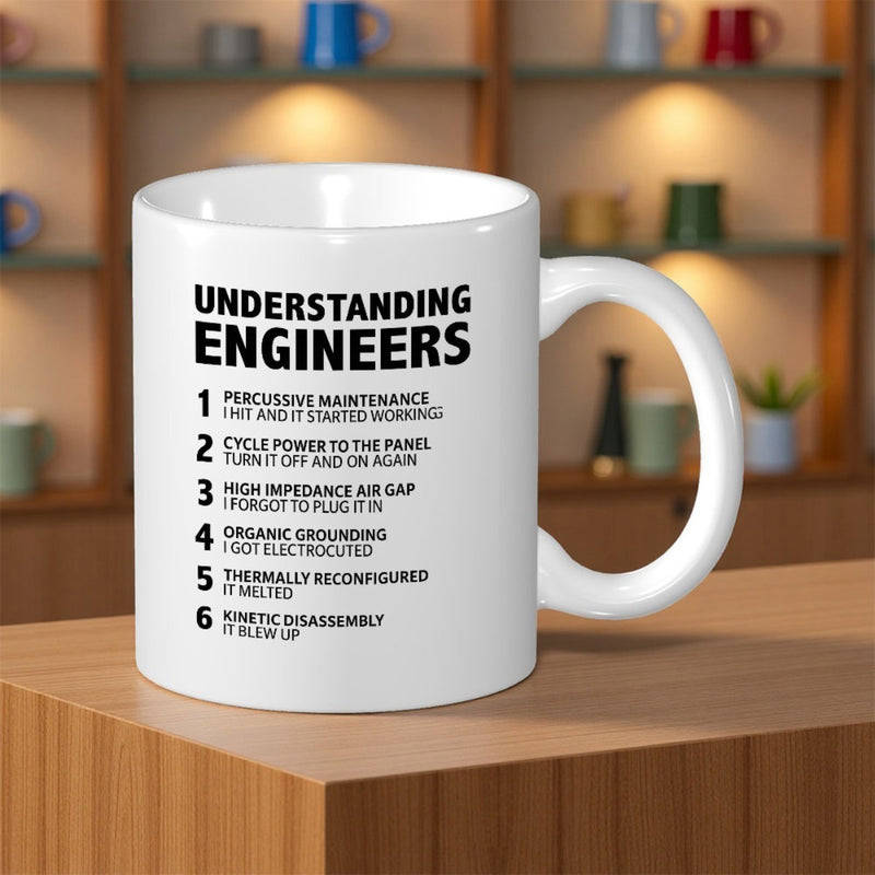 Tailorly White Ceramic 11 oz Mug - Understanding Engineers Minimalist Bold Black Typography On A Glossy Smooth Plain