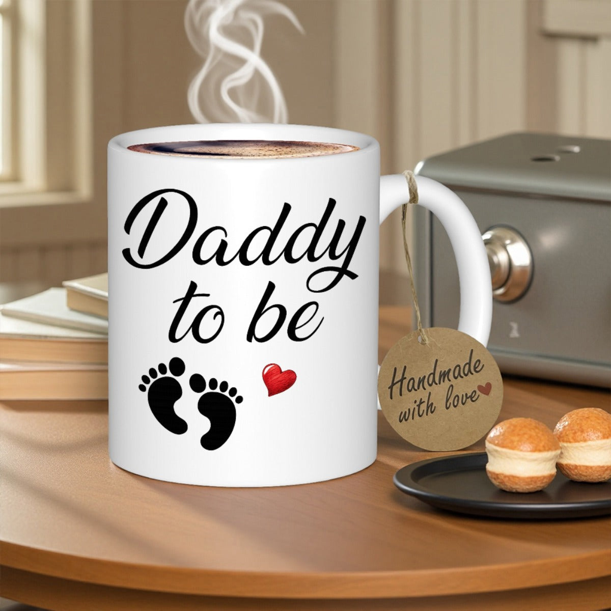 Tailorly White Ceramic 11 oz Mug - Daddy To Be Adorable Tiny Baby Footprints With Small Red Heart For New Father Mug
