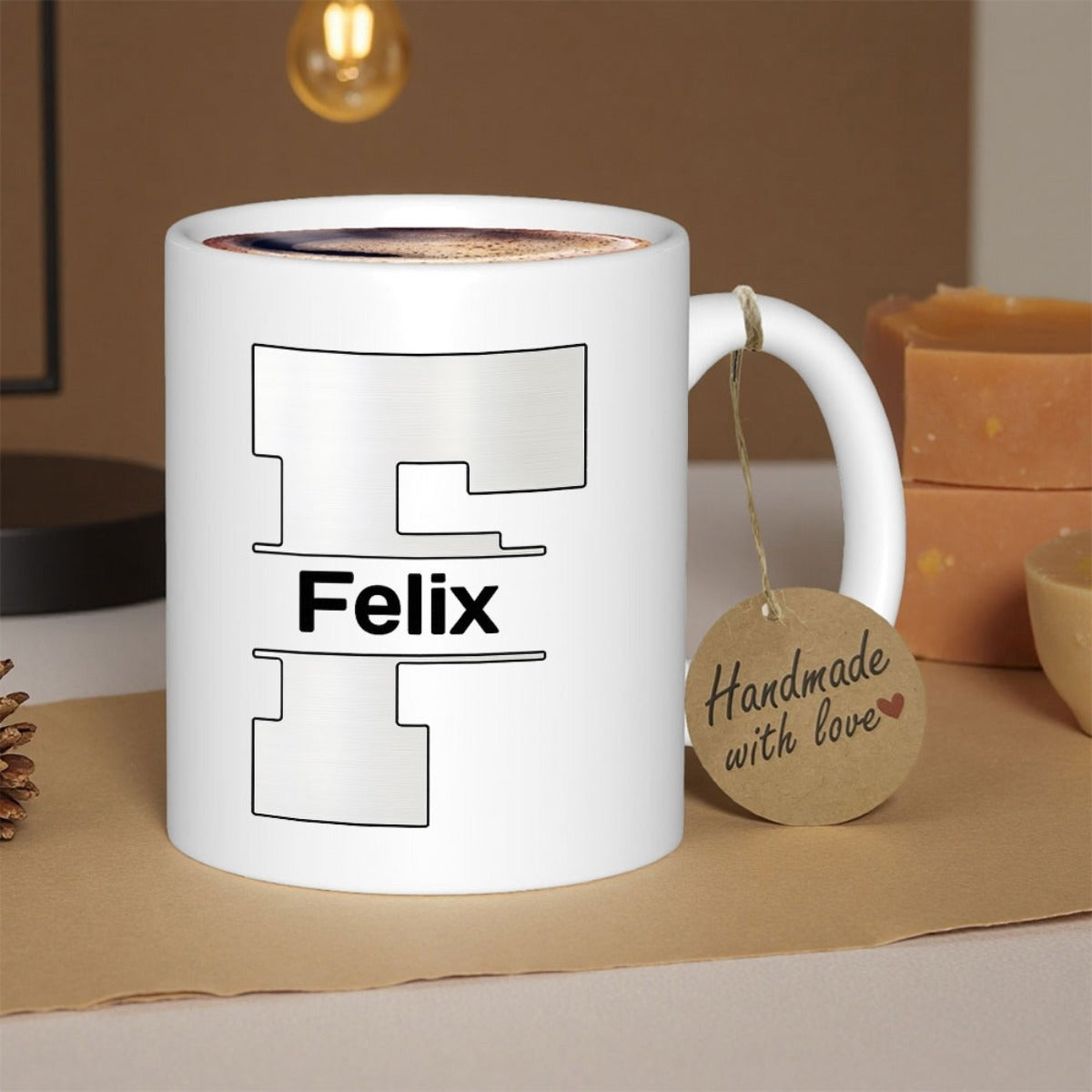 Tailorly White Ceramic 11 oz Mug - Felix Minimalist Split Monogram Initial With Bold Typography On