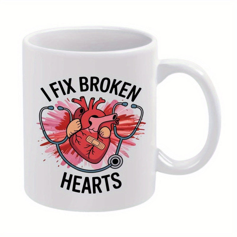 Tailorly White Ceramic 11 oz Mug - I Fix Broken Hearts Realistic Anatomical Red Human Heart With Bandage And Medical Stethoscope Heart