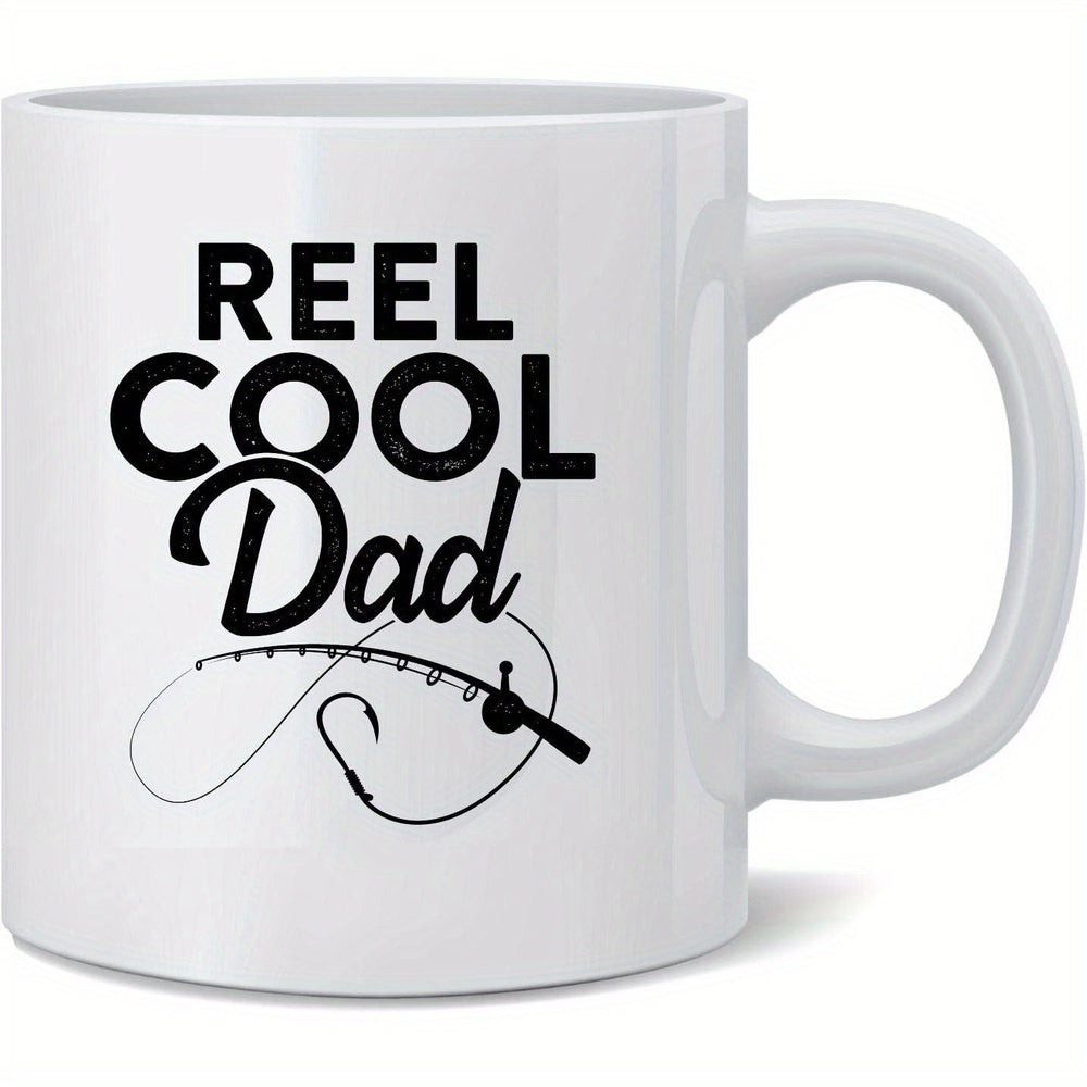 Tailorly White Ceramic 11 oz Mug - Reel Cool Dad Sturdy Line With Curved Pole And A Sharp Metal Fishing Rod