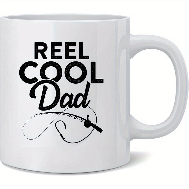Tailorly White Ceramic 11 oz Mug - Reel Cool Dad Sturdy Line With Curved Pole And A Sharp Metal Fishing Rod