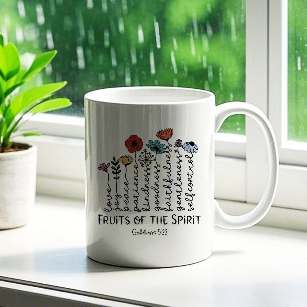 Tailorly White Ceramic 11 oz Mug - Fruits Of The Spirit Colorful Blooming Wildflowers Growing With Graceful Stems And Delicate Artistic Petals Flowers