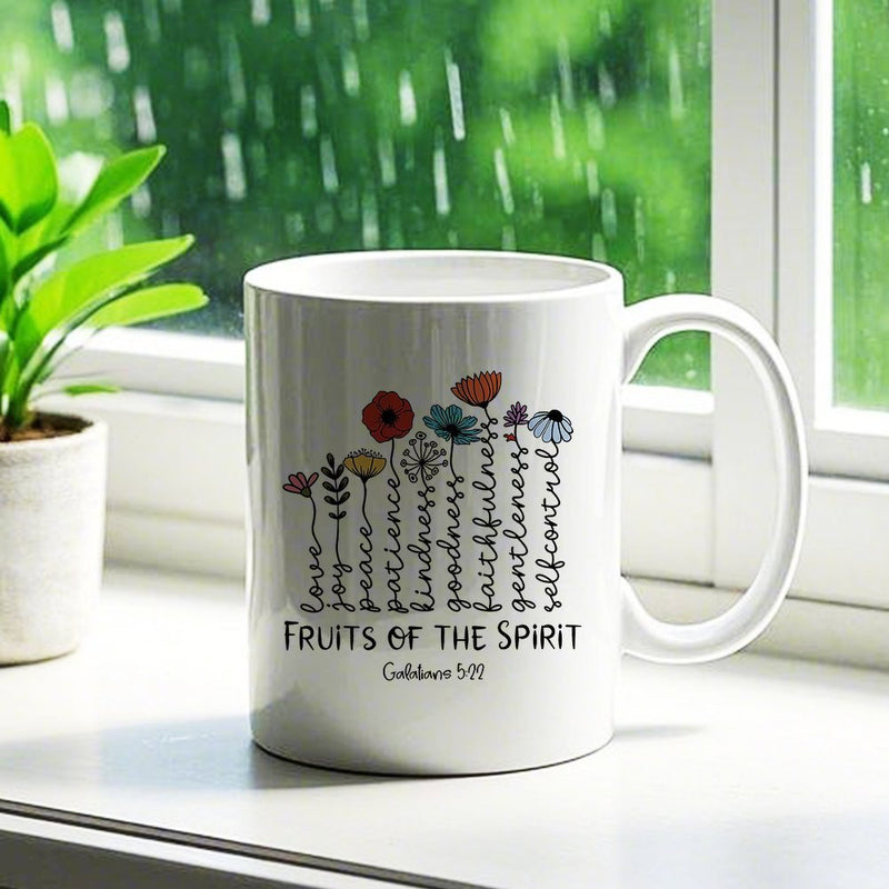 Tailorly White Ceramic 11 oz Mug - Fruits Of The Spirit Colorful Blooming Wildflowers Growing With Graceful Stems And Delicate Artistic Petals Flowers
