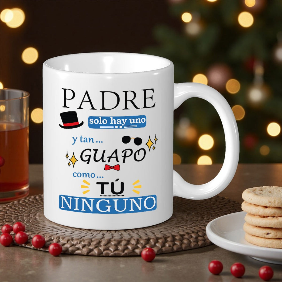 Tailorly White Ceramic 11 oz Mug - Classic Stylish Accessories Featuring Elegant Top Hat Sunglasses And Bow Tie Design