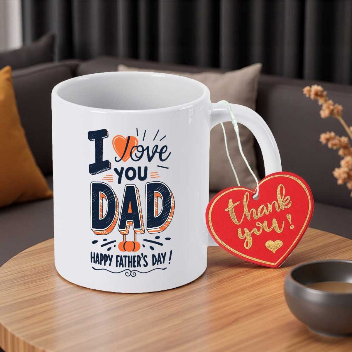 Tailorly White Ceramic 11 oz Mug - I Love You Dad Happy Father's Day Thank You Minimalist Design Featuring Expressive Lettering And Small Heart Mug
