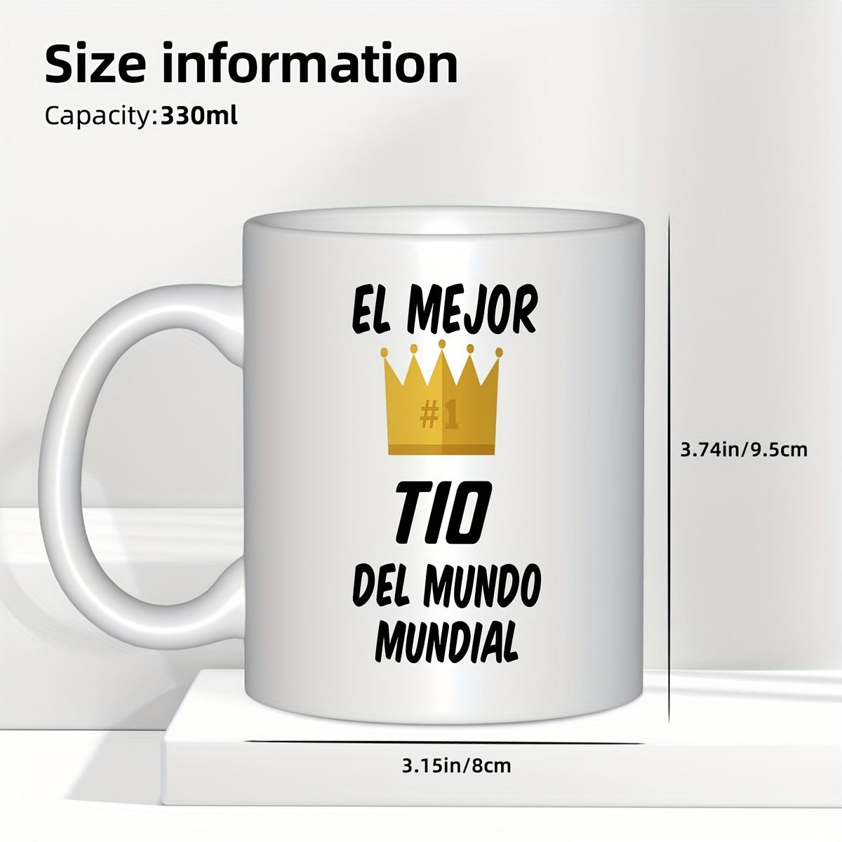 Tailorly White Ceramic 11 oz Mug - Size Information Capacity Golden King Crown With Number One Emblem Centered On Plain Background Crown