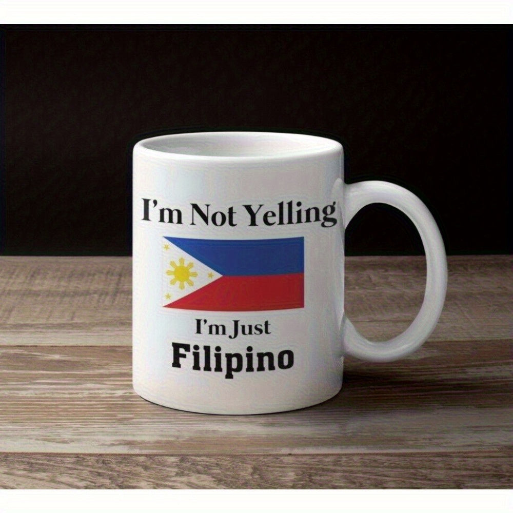Tailorly White Ceramic 11 oz Mug - I'm Not Yelling I'm Just Filipino Bold National Symbol Represented Through Vibrant Primary Colors And Stars Flag