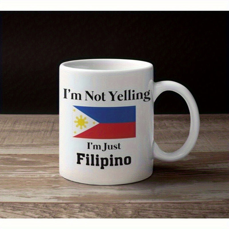 Tailorly White Ceramic 11 oz Mug - I'm Not Yelling I'm Just Filipino Bold National Symbol Represented Through Vibrant Primary Colors And Stars Flag