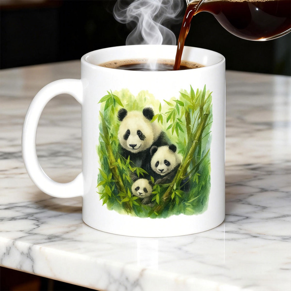 Tailorly White Ceramic 11 oz Mug - Peaceful Watercolor Illustration Of Giant Pandas Nestled Within Bamboo Forest Panda
