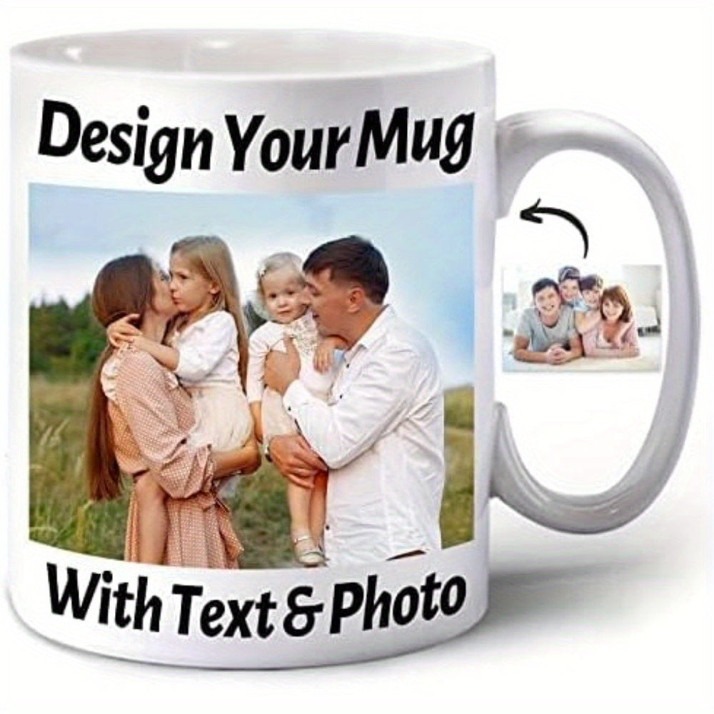 Tailorly White Ceramic 11 oz Mug - Design Your Mug With Text Photo Happy Family Members Enjoying Sunny Day In Golden Grass Field Portrait