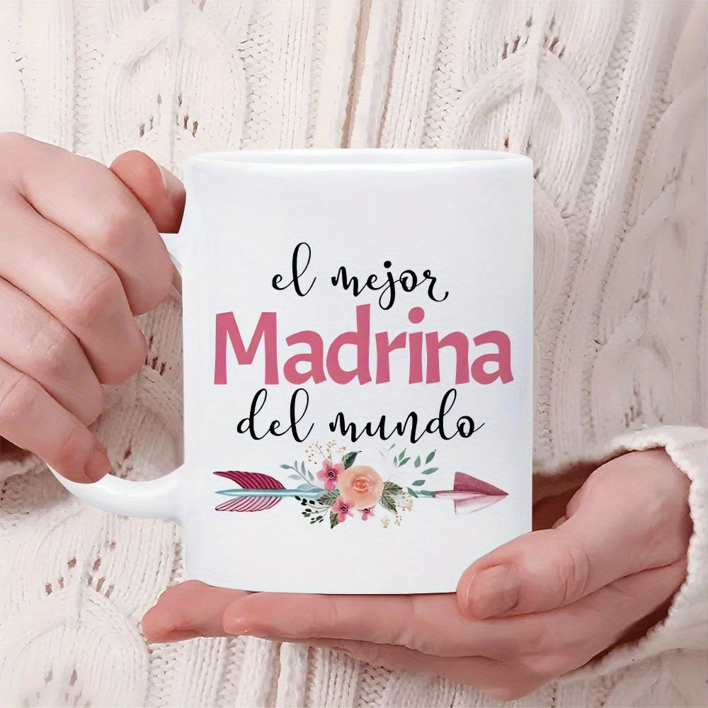 Tailorly White Ceramic 11 oz Mug - Elegant Floral Design With Blooming Flowers And Delicate Leaves Painted Decorative Arrow