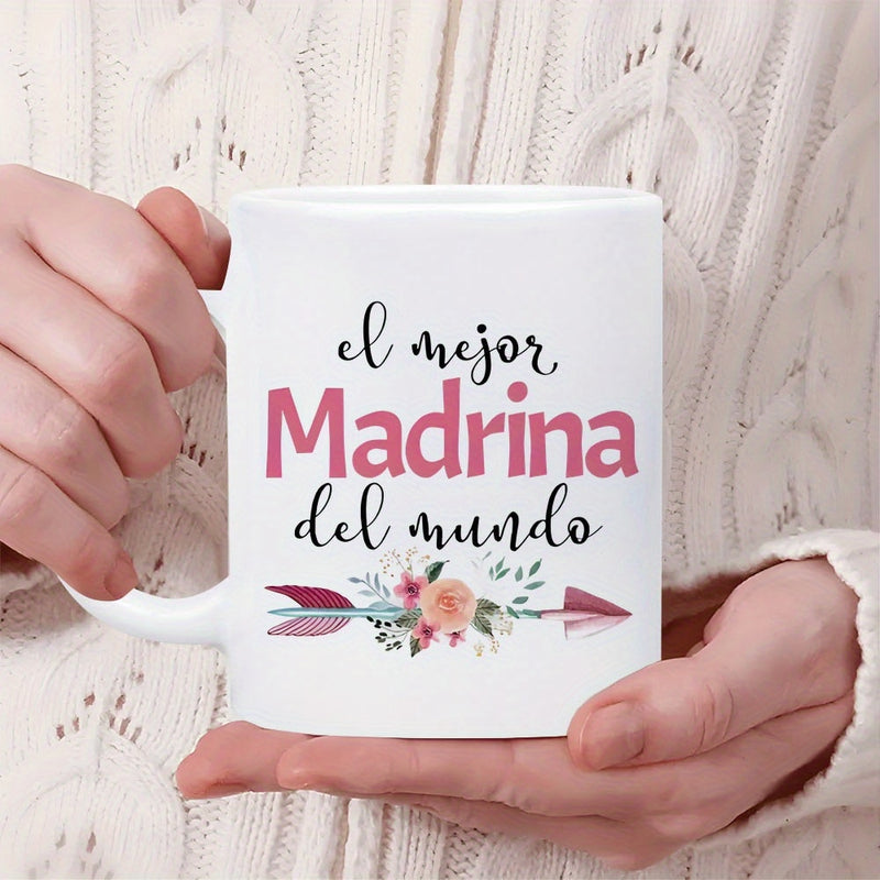 Tailorly White Ceramic 11 oz Mug - Elegant Floral Design With Blooming Flowers And Delicate Leaves Painted Decorative Arrow