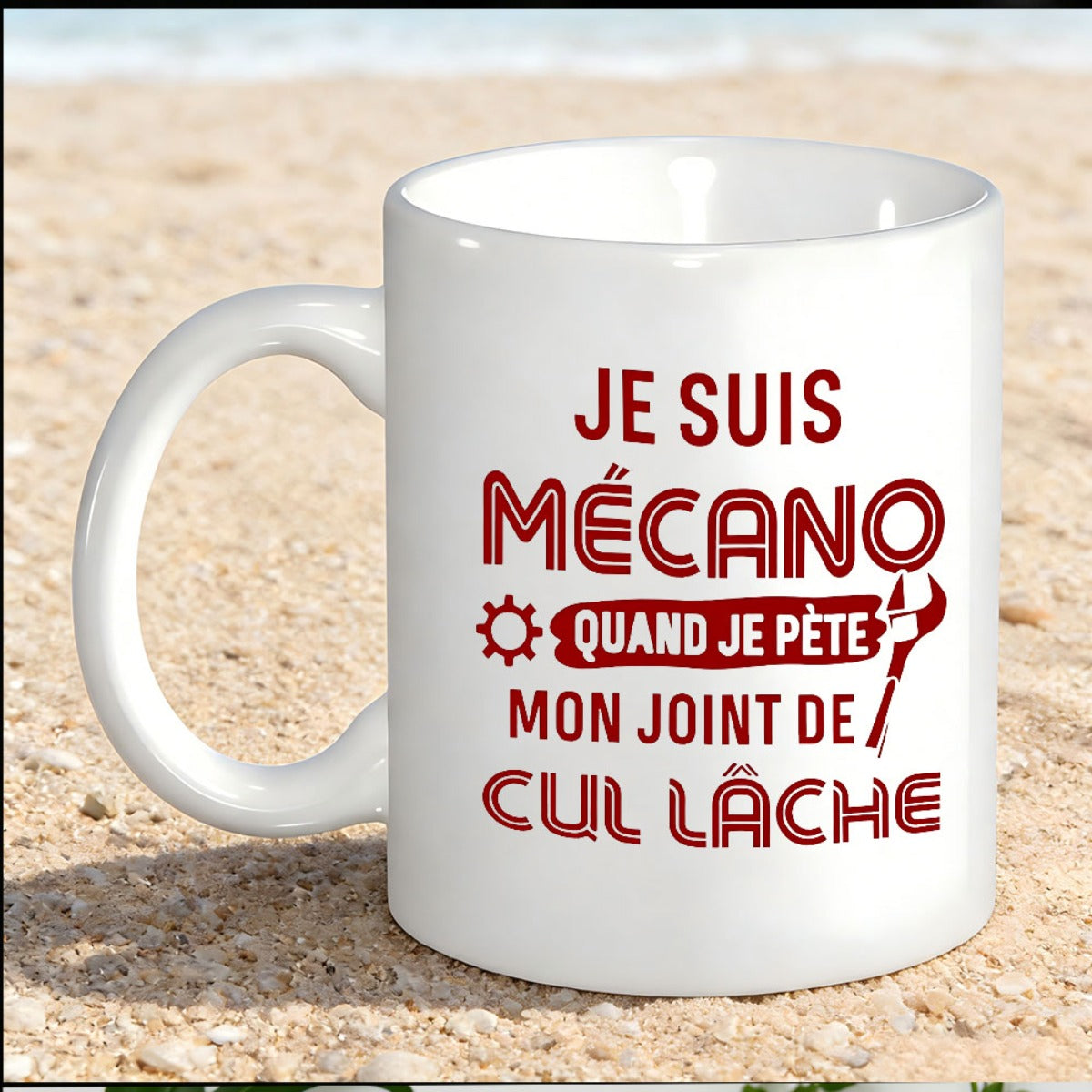 Tailorly White Ceramic 11 oz Mug - Industrial Iron Style Decorated With Mechanical Gears And Strong Wrench
