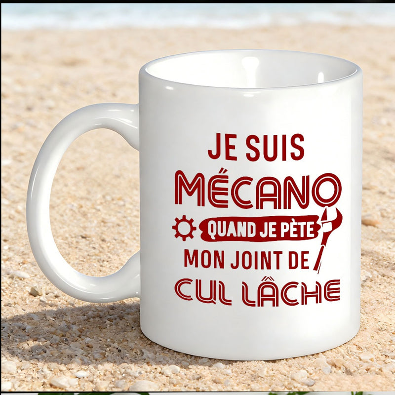 Tailorly White Ceramic 11 oz Mug - Industrial Iron Style Decorated With Mechanical Gears And Strong Wrench
