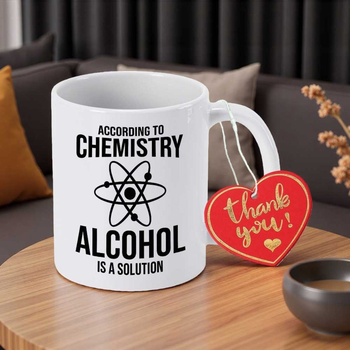 Tailorly White Ceramic 11 oz Mug - According To Chemistry Alcohol Is A Solution Scientific Atomic Icon With Orbiting Electrons Representing Chemical Science