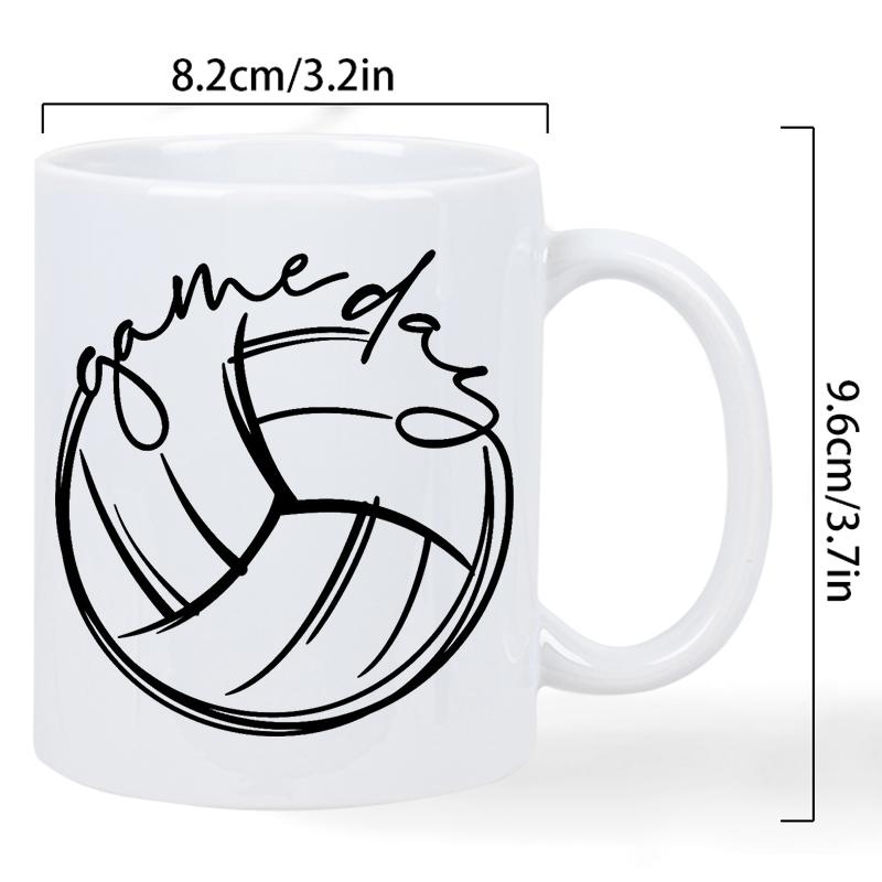 Tailorly White Ceramic 11 oz Mug - Game Day Stylized Line Art Minimalist Sports Design Hand Drawn Aesthetic Volleyball
