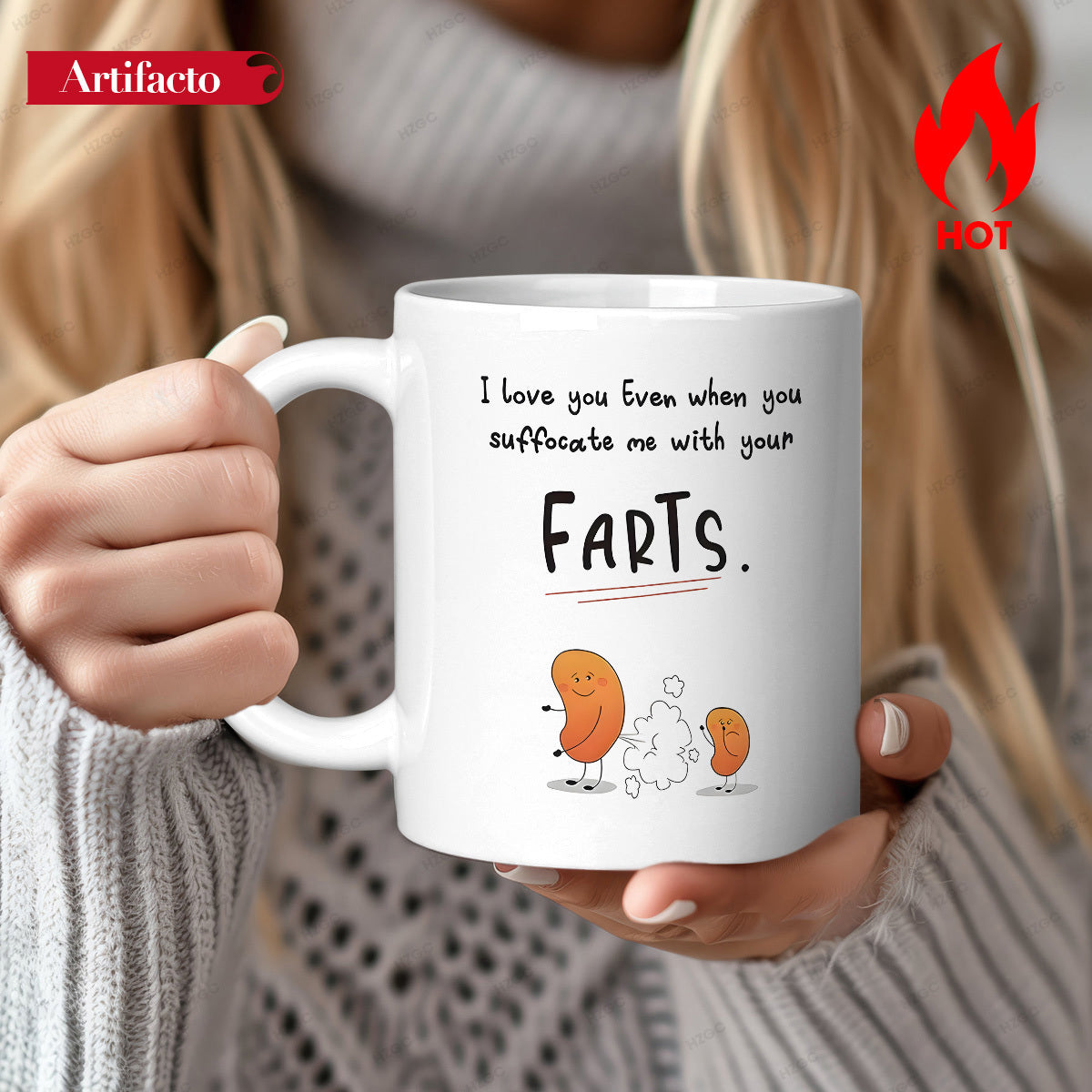 Tailorly White Ceramic 11 oz Mug - I Love You Even When You Suffocate Me With Your Farts Cute Smiling Cartoon Beans Releasing A Small Cloud Of Gas Mug