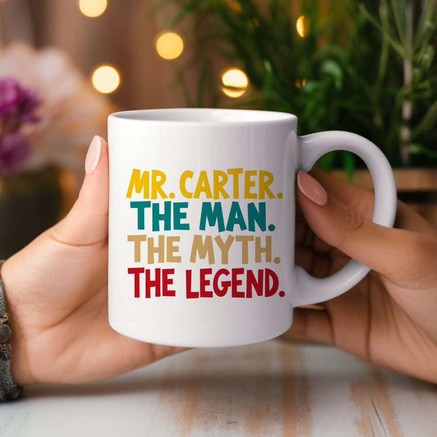 Tailorly White Ceramic 11 oz Mug - Mr Carter The Man The Myth The Legend Classic Ceramic Vessel With Colorful Bold Minimalist Typography Style Design Mug