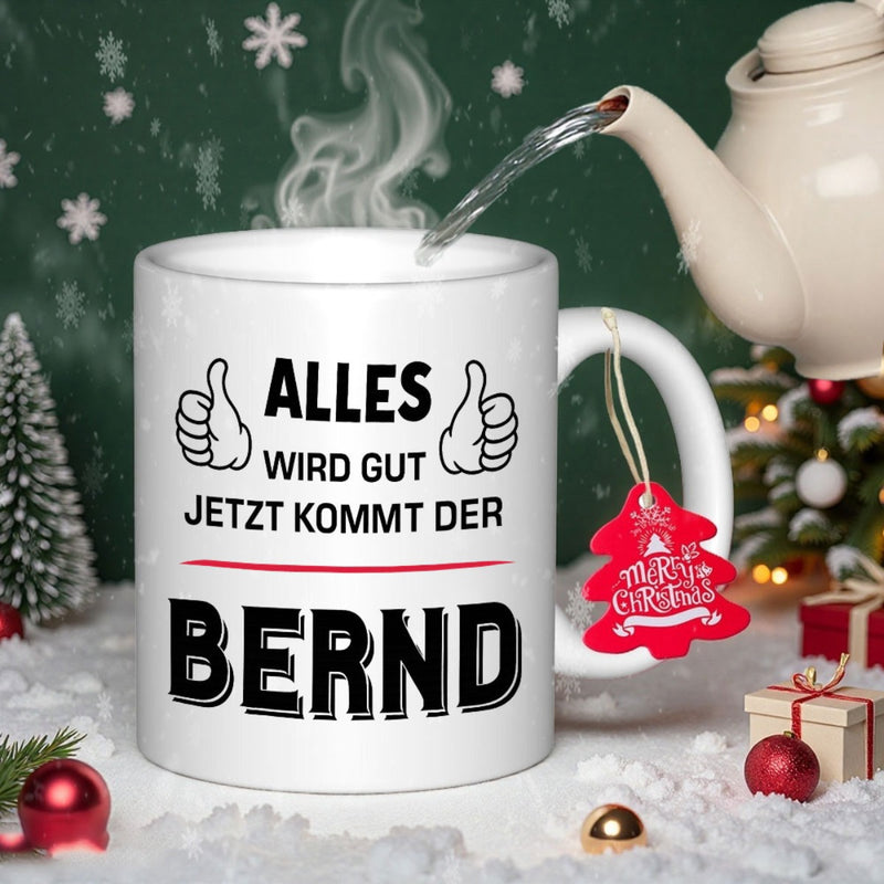 Tailorly White Ceramic 11 oz Mug - White Ceramic Vessel Standing In Winter Snow Featuring Thumbs Up Icons Mug