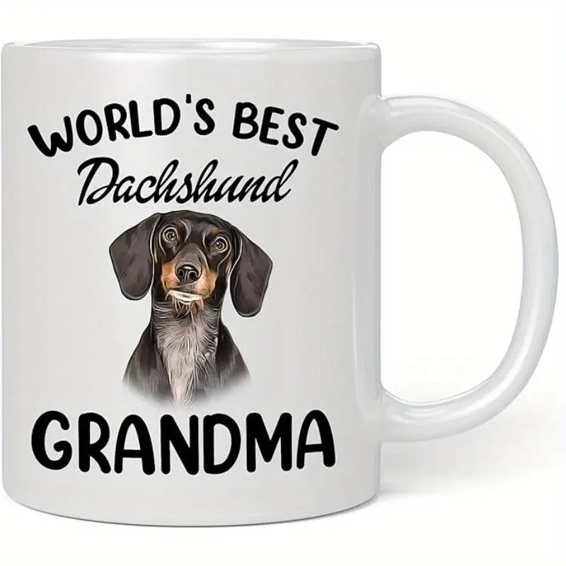 Tailorly White Ceramic 11 oz Mug - World's Best Dachshund Grandma A Loyal Black And Tan Dog With Long Floppy Ears Dachshund