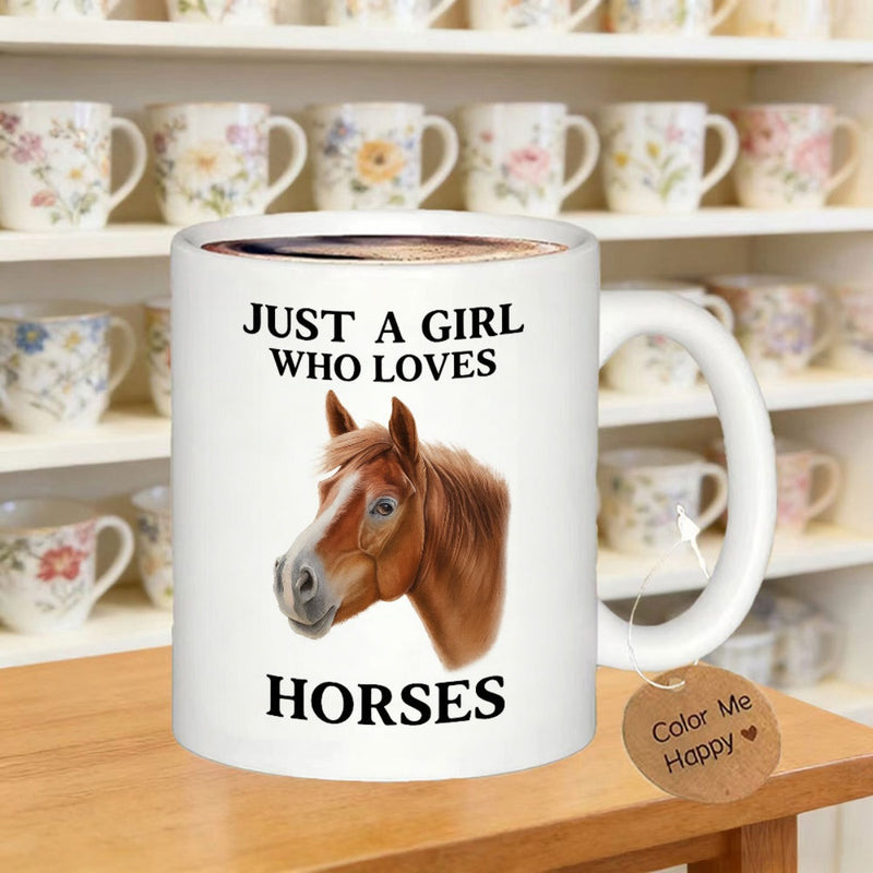 Tailorly White Ceramic 11 oz Mug - Just A Girl Who Loves Horses Majestic Brown Animal Portrait With Detailed Mane And Gentle Eyes Horse