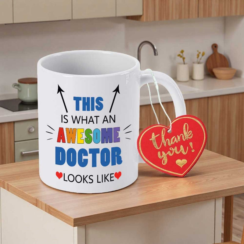 Tailorly White Ceramic 11 oz Mug - This Is What An Awesome Doctor Looks Like Minimalist Style With Colorful Lettering And Tiny Hearts Mug