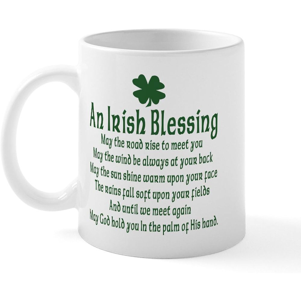 Tailorly White Ceramic 11 oz Mug - An Irish Blessing Traditional Green Four Leaf Clover Symbolizing Good Luck And Heritage Shamrock