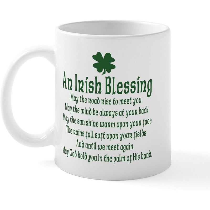 Tailorly White Ceramic 11 oz Mug - An Irish Blessing Traditional Green Four Leaf Clover Symbolizing Good Luck And Heritage Shamrock