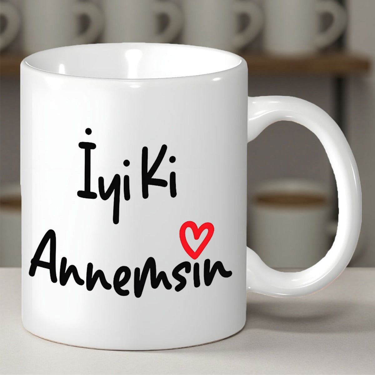 Tailorly White Ceramic 11 oz Mug - Minimalist Hand Drawn Style With Small Vibrant Red Floating Heart