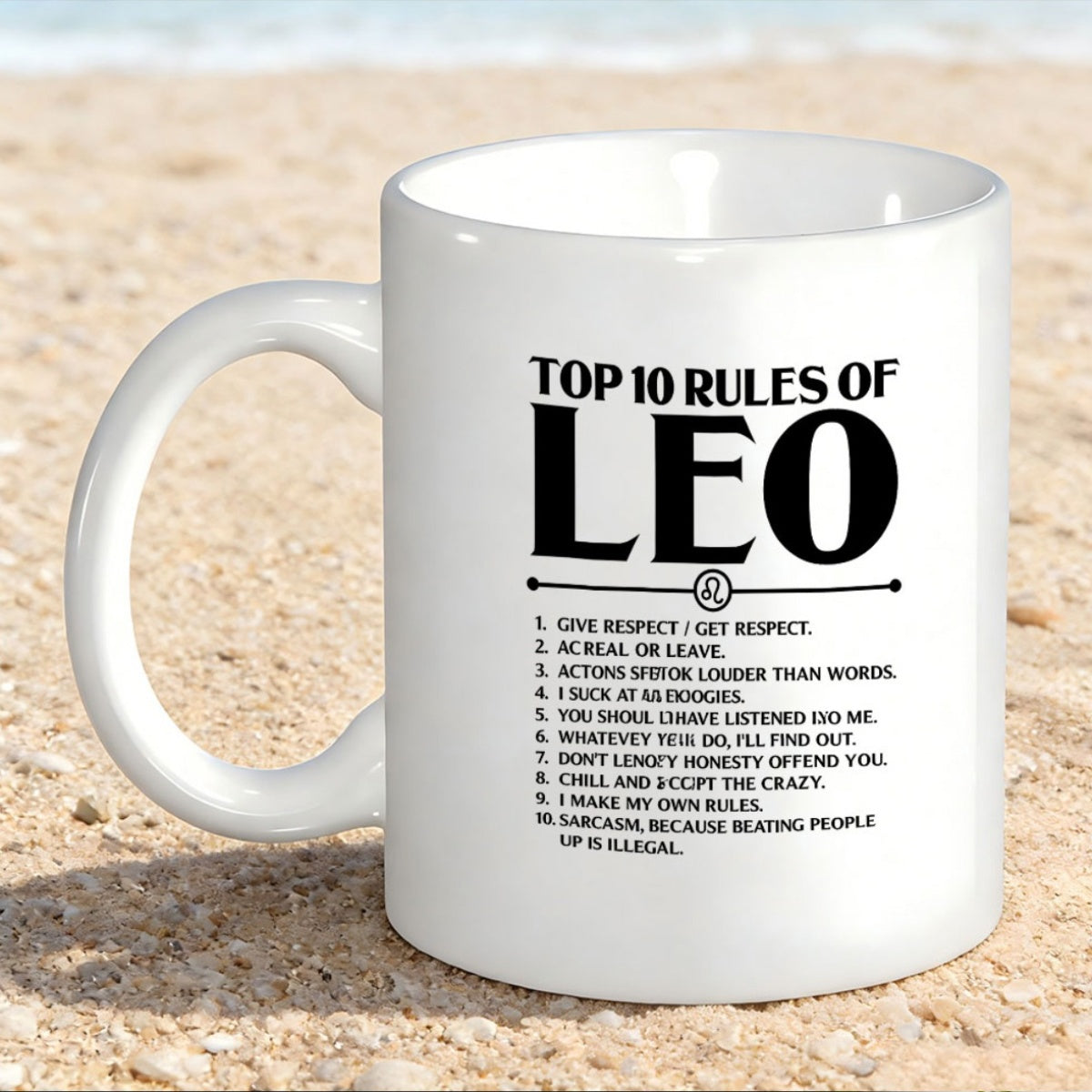 Tailorly White Ceramic 11 oz Mug - Top 10 Rules Of Leo Simple Bold Typography Featuring Humorous Zodiac Personality Traits And Minimalist Graphic Mug