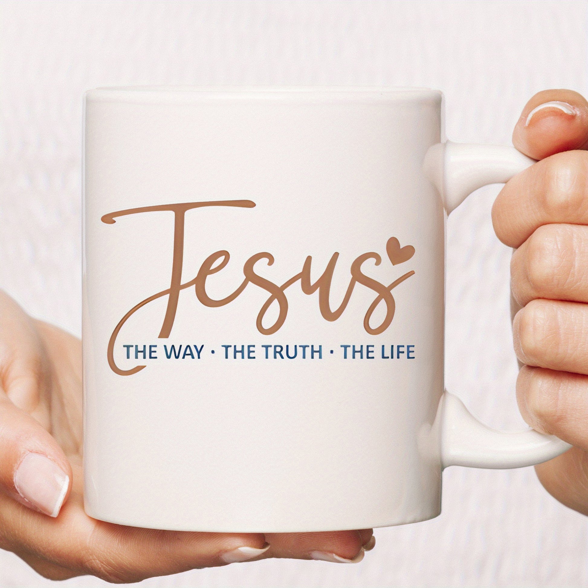 Tailorly White Ceramic 11 oz Mug - Jesus The Way The Truth The Life Elegant Script Lettering Accompanied By A Heart On A Minimalist