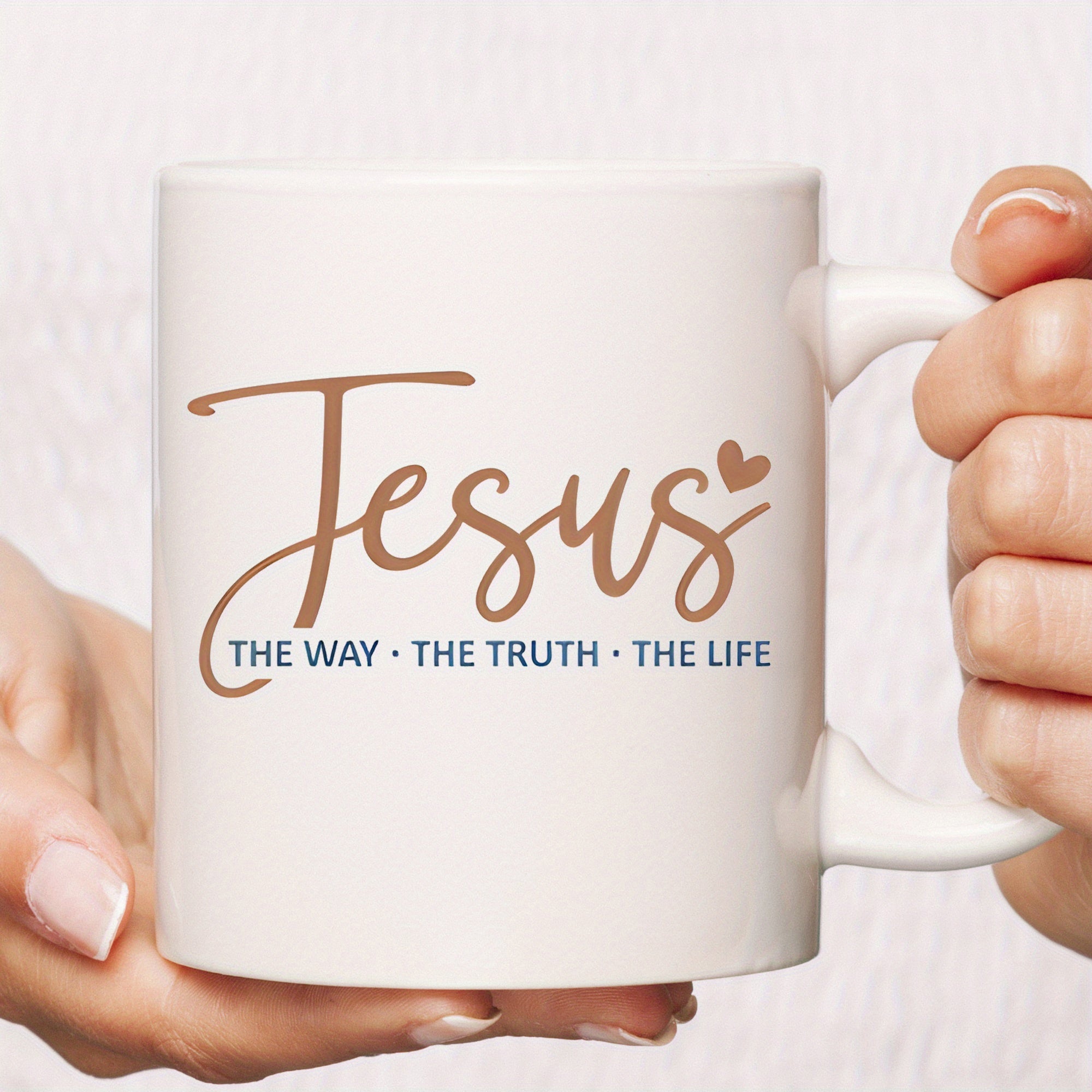 Tailorly White Ceramic 11 oz Mug - Jesus The Way The Truth The Life Elegant Script Lettering Accompanied By A Heart On A Minimalist