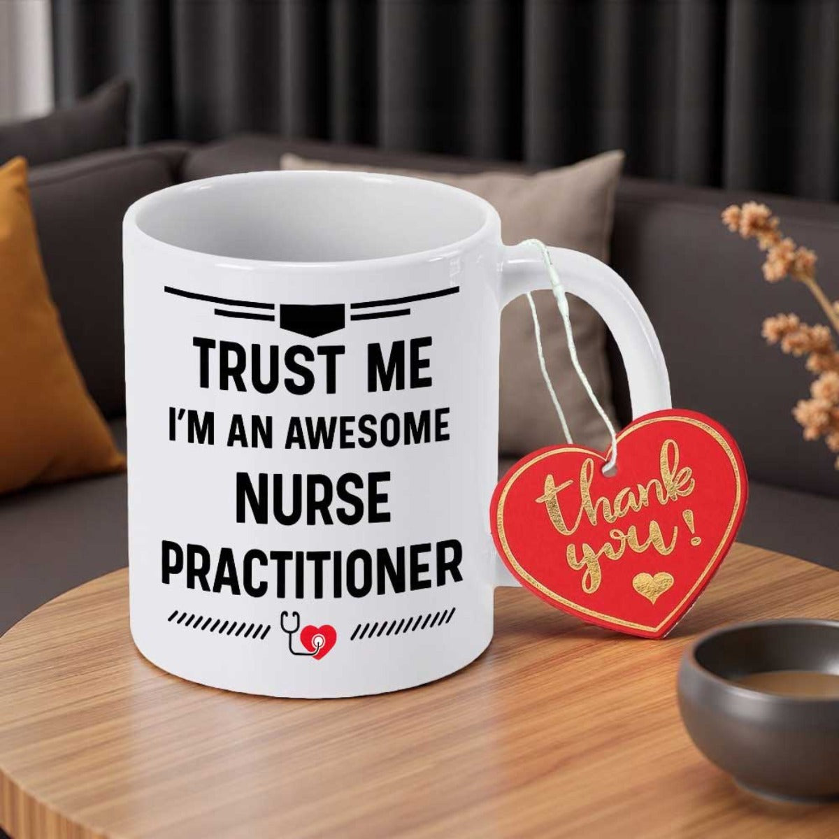 Tailorly White Ceramic 11 oz Mug - Trust Me Im An Awesome Nurse Practitioner Minimalist Decorative Lines With Small Heart Stethoscope Icon Professional Coffee Mug