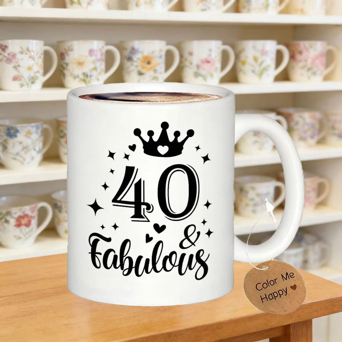 Tailorly White Ceramic 11 oz Mug - 40 Fabulous Elegant Black Royal Design Featuring Small Stars And Delicate Hearts Crown