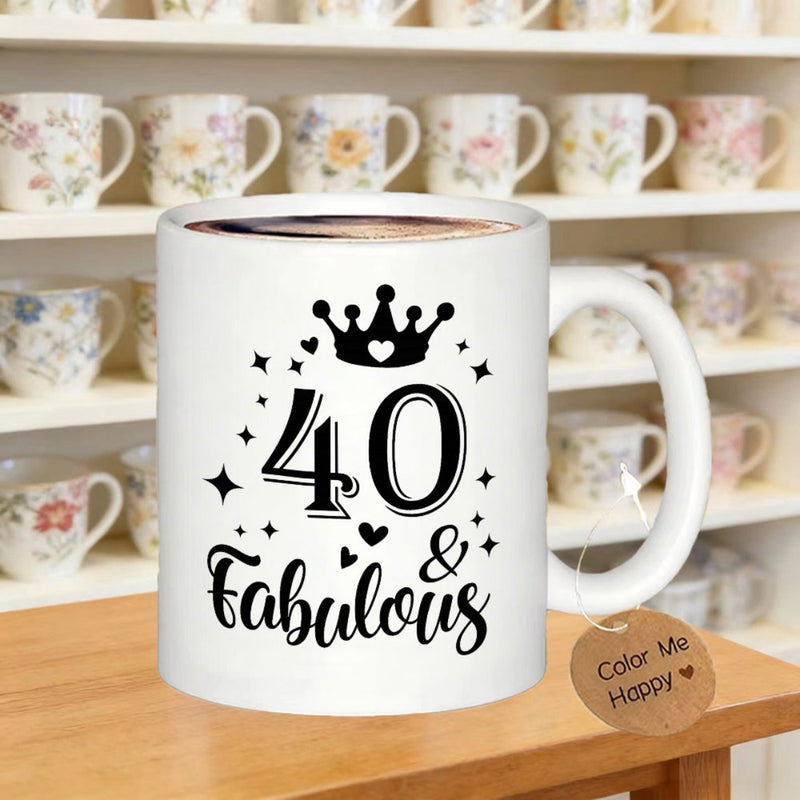 Tailorly White Ceramic 11 oz Mug - 40 Fabulous Elegant Black Royal Design Featuring Small Stars And Delicate Hearts Crown
