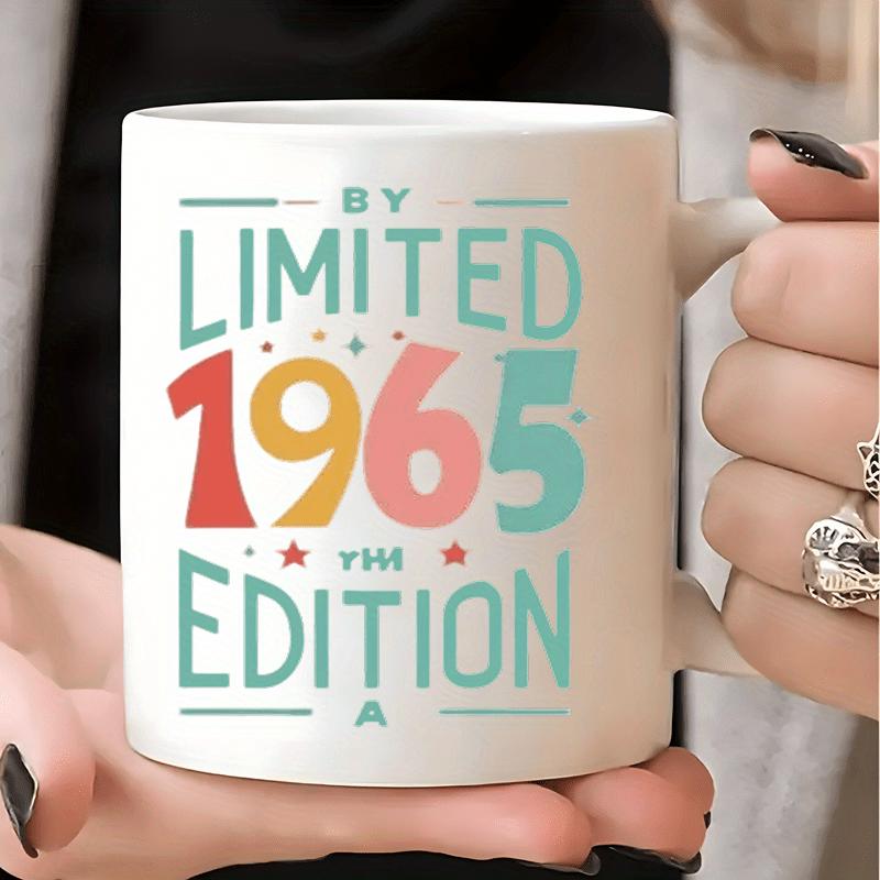 Tailorly White Ceramic 11 oz Mug - Limited Edition 1965 Colorful Retro Numbers With Small Stars And Artistic Typography Mug
