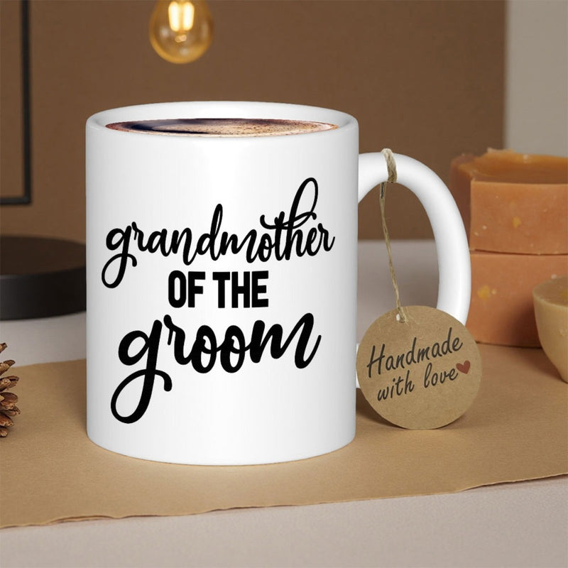 Tailorly White Ceramic 11 oz Mug - Grandmother Of The Groom Elegant Script Lettering On A Minimalist