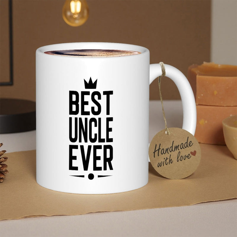 Tailorly White Ceramic 11 oz Mug - Best Uncle Ever Minimalist Bold Typography With Royal Crown Ornament Gift For Family Member Mug