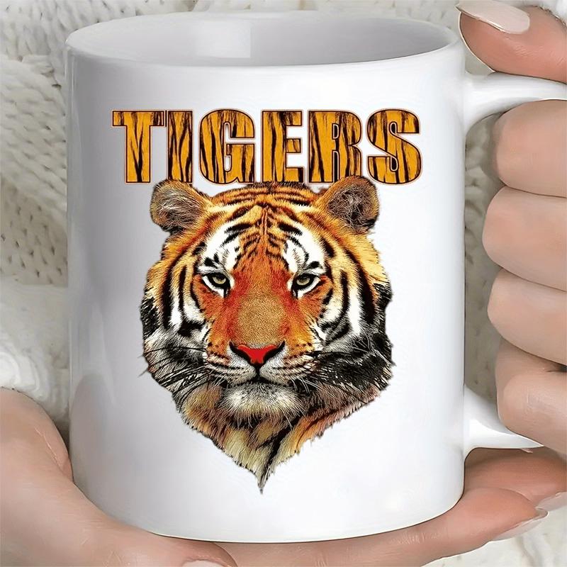Tailorly White Ceramic 11 oz Mug - Tigers Fierce Realistic Wildlife Face With Classic Orange Black Stripes Tiger