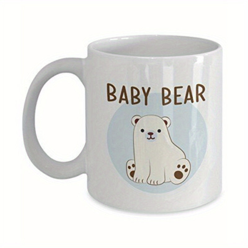 Tailorly White Ceramic 11 oz Mug - Baby Bear Adorable Cartoon White Polar Cub Sitting Inside A Blue Circle Bear