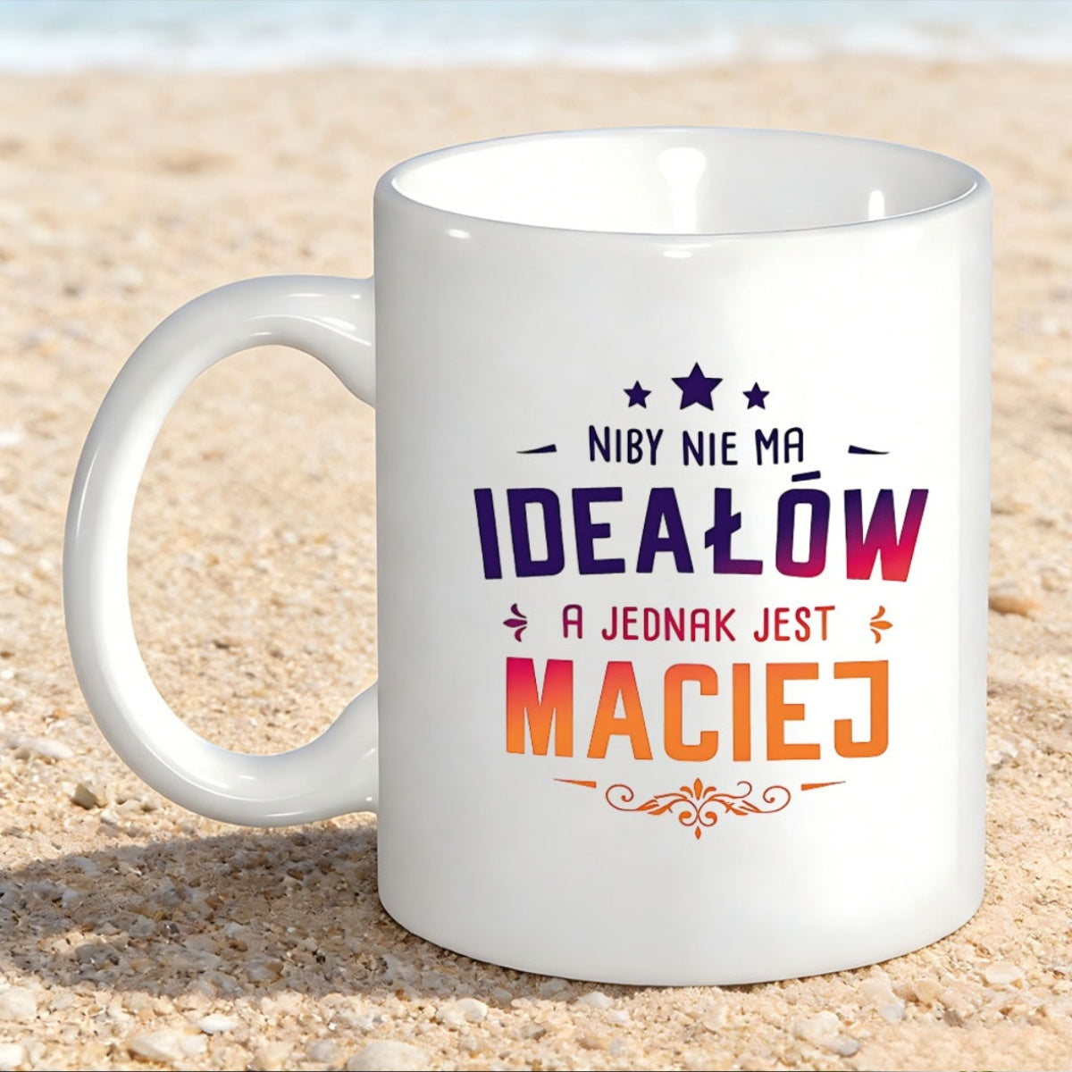 Tailorly White Ceramic 11 oz Mug - Pristine White Surface Placed Upon Warm Coastal Sands Under Sunlight Mug